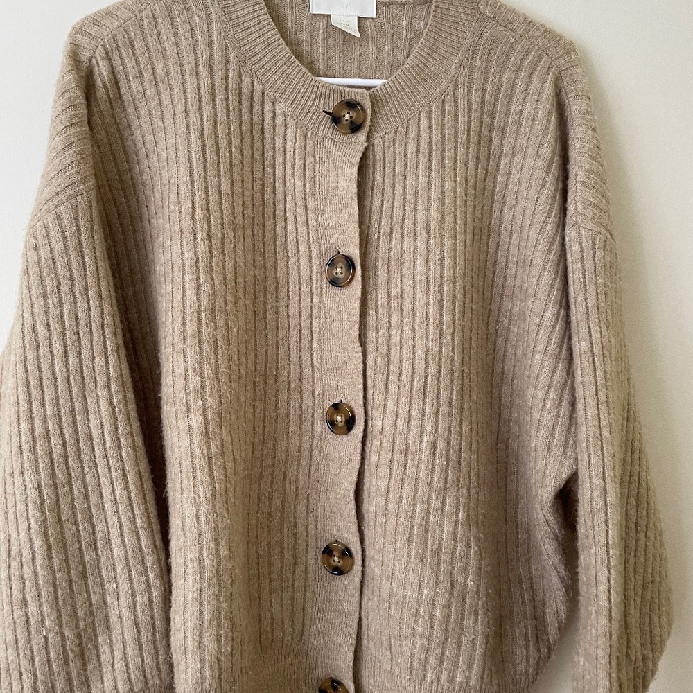 H&M Rib Knit Beige Melange Cardigan Size M